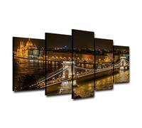 5 Pieces Wall Art Danube River Budapest Hungary At Night Stretched and Framed Canvas Paintings Ready to Hang for Home Decorations Wall Decor
