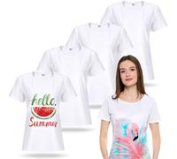 5 Pieces Women Sublimation Blank T-Shirt Basic White Polyester Shirts Sublimation Short Sleeve T-Shirt for Women, White, M
