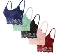 5 Pieces Womens Floral Lace Bra UK Clearance, Ladies Non Wired Support Bralette Full Coverage Brassiere Adjustable Straps Underwear, Padded Bras Non-Foam Bralettes Everyday Comfortable Lingerie