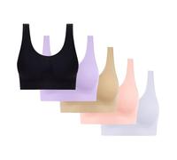 5 Pieces Women's Sports Bra Ladies Yoga Bras Push up Bras for Large Breasts Solid Seamless Crop Tops Vest Full Coverage Non Wired Sleep Bra Comfy Lingerie Underwear with Removable Pads Shapewear