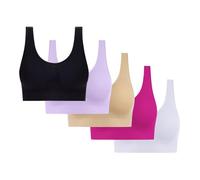 5 Pieces Women's Sports Bra Ladies Yoga Bras Push up Bras for Large Breasts Solid Seamless Crop Tops Vest Full Coverage Non Wired Sleep Bra Comfy Lingerie Underwear with Removable Pads Shapewear