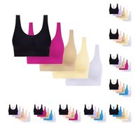 5 Pieces Women's Sports Bra Ladies Yoga Bras Push up Bras for Large Breasts Solid Seamless Crop Tops Vest Full Coverage Non Wired Sleep Bra Comfy Lingerie Underwear with Removable Pads Shapewear