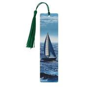 5 Pieces Wood Bookmark for Men Women Blue Sea Sailboat Wooden Bookmarks Unique Handmade Book Marks with Tassel Pendant Craft Bookmark for Book Lovers Birthday Teachers Gift