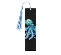 5 Pieces Wood Bookmark for Men Women Blue Watercolor Octopus Wooden Bookmarks Unique Handmade Book Marks with Tassel Pendant Craft Bookmark for Book Lovers Birthday Teachers Gift