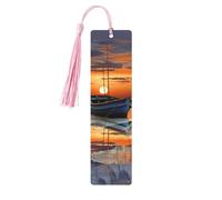 5 Pieces Wood Bookmark for Men Women Boat on The Beach at Sunset Wooden Bookmarks Unique Handmade Book Marks with Tassel Pendant Craft Bookmark for Book Lovers Birthday Teachers Gift