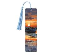 5 Pieces Wood Bookmark for Men Women Boat on The Beach at Sunset Wooden Bookmarks Unique Handmade Book Marks with Tassel Pendant Craft Bookmark for Book Lovers Birthday Teachers Gift