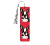 5 Pieces Wood Bookmark for Men Women Boston Terrier Dog Red Wooden Bookmarks Unique Handmade Book Marks with Tassel Pendant Craft Bookmark for Book Lovers Birthday Teachers Gift
