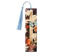 5 Pieces Wood Bookmark for Men Women Flower Branches on The Cross Wooden Bookmarks Unique Handmade Book Marks with Tassel Pendant Craft Bookmark for Book Lovers Birthday Teachers Gift