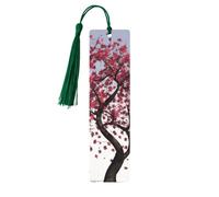 5 Pieces Wood Bookmark for Men Women Japanese Cherry Tree Wooden Bookmarks Unique Handmade Book Marks with Tassel Pendant Craft Bookmark for Book Lovers Birthday Teachers Gift