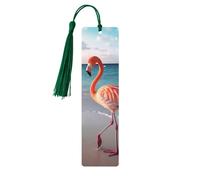 5 Pieces Wood Bookmark for Men Women Personalized Wooden Carving Book Mark with Tassel Pendant Flamingo on The Beach Bookmark for Book Lovers Birthday Present Students Teachers Gift