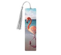 5 Pieces Wood Bookmark for Men Women Personalized Wooden Carving Book Mark with Tassel Pendant Flamingo on The Beach Bookmark for Book Lovers Birthday Present Students Teachers Gift