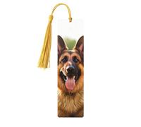5 Pieces Wood Bookmark for Men Women Personalized Wooden Carving Book Mark with Tassel Pendant Happy German Shepherd Bookmark for Book Lovers Birthday Present Students Teachers Gift
