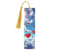 5 Pieces Wood Bookmark for Men Women Personalized Wooden Carving Book Mark with Tassel Pendant Hearts in The Sky Bookmark for Book Lovers Birthday Present Students Teachers Gift