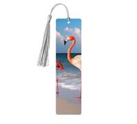 5 Pieces Wood Bookmark for Men Women Personalized Wooden Carving Book Mark with Tassel Pendant Pink Flamingo Walking on The Beach Bookmark for Book Lovers Birthday Present Students Teachers Gift