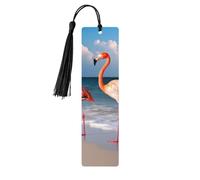 5 Pieces Wood Bookmark for Men Women Personalized Wooden Carving Book Mark with Tassel Pendant Pink Flamingo Walking on The Beach Bookmark for Book Lovers Birthday Present Students Teachers Gift