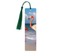 5 Pieces Wood Bookmark for Men Women Personalized Wooden Carving Book Mark with Tassel Pendant Pink Flamingo Walking on The Beach Bookmark for Book Lovers Birthday Present Students Teachers Gift