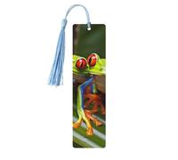 5 Pieces Wood Bookmark for Men Women Personalized Wooden Carving Book Mark with Tassel Pendant Red Eyed Tree Frog Bookmark for Book Lovers Birthday Present Students Teachers Gift