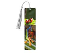 5 Pieces Wood Bookmark for Men Women Personalized Wooden Carving Book Mark with Tassel Pendant Red Eyed Tree Frog Bookmark for Book Lovers Birthday Present Students Teachers Gift