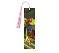 5 Pieces Wood Bookmark for Men Women Personalized Wooden Carving Book Mark with Tassel Pendant Red Eyed Tree Frog Bookmark for Book Lovers Birthday Present Students Teachers Gift