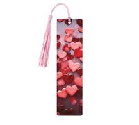 5 Pieces Wood Bookmark for Men Women Red Hearts Wooden Bookmarks Unique Handmade Book Marks with Tassel Pendant Craft Bookmark for Book Lovers Birthday Teachers Gift