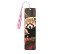 5 Pieces Wood Bookmark for Men Women Red Panda Wooden Bookmarks Unique Handmade Book Marks with Tassel Pendant Craft Bookmark for Book Lovers Birthday Teachers Gift