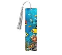 5 Pieces Wood Bookmark for Men Women The Underwater World Tropical Fish Wooden Bookmarks Unique Handmade Book Marks with Tassel Pendant Craft Bookmark for Book Lovers Birthday Teachers Gift