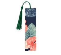 5 Pieces Wood Bookmark for Men Women Watercolor Monstera Pattern Wooden Bookmarks Unique Handmade Book Marks with Tassel Pendant Craft Bookmark for Book Lovers Birthday Teachers Gift