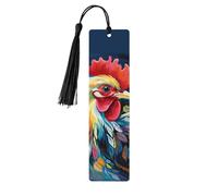 5 Pieces Wooden Bookmark for Men Women Art Colorful Chicken Book Markers Unique Handmade Book Marks with Tassel Pendant Craft Wood Bookmark for Teachers Birthday Gift