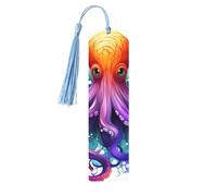 5 Pieces Wooden Bookmark for Men Women Colorful Octopus Book Markers Unique Handmade Book Marks with Tassel Pendant Craft Wood Bookmark for Teachers Birthday Gift