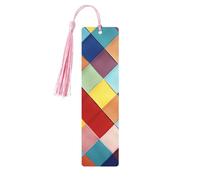 5 Pieces Wooden Bookmark for Men Women Colorful Plaid Book Markers Unique Handmade Book Marks with Tassel Pendant Craft Wood Bookmark for Teachers Birthday Gift