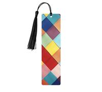 5 Pieces Wooden Bookmark for Men Women Colorful Plaid Book Markers Unique Handmade Book Marks with Tassel Pendant Craft Wood Bookmark for Teachers Birthday Gift