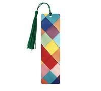 5 Pieces Wooden Bookmark for Men Women Colorful Plaid Book Markers Unique Handmade Book Marks with Tassel Pendant Craft Wood Bookmark for Teachers Birthday Gift