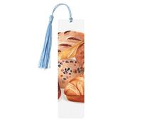 5 Pieces Wooden Bookmark for Men Women Painted Bread Book Markers Unique Handmade Book Marks with Tassel Pendant Craft Wood Bookmark for Teachers Birthday Gift