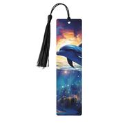 5 Pieces Wooden Bookmarks for Men Women, Colorful Starry Sky Ocean Dolphin Book Bookmarks Unique Handmade with Tassel Pendant, Wooden Bookmark Teacher Bookmark