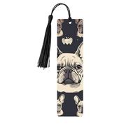 5 Pieces Wooden Bookmarks for Men Women, French Bulldog Book Bookmarks Unique Handmade Tassel Hanging Wooden Bookmark Teacher Birthday Gift