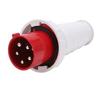 5-Pin Industrial Plug, Waterproof IP67, 380-415V, 63A, 3P+N+E, Industrial Power Connector for Industry Agriculture, Red/White Industrial Grade