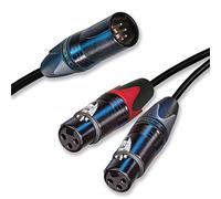 5 Pin Male XLR to Dual 3 Pin Female XLRs. Stereo Y Lead. Balanced Cable. (25cm)