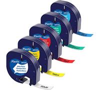 5 Pk Compatible with Dymo LetraTag Tape Plastic Colorful Label Tape