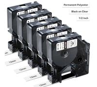5-PK Rhino Industrial Permanent Polyester Labels 1/2'' Clear 622289 A622289 | Compatible with DYMO RhinoPRO 5200 4200 6000 5000 3000 1000, Replace for Dymo Label Maker Refills 12mm x 5.5m, Black on Clear