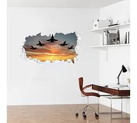 5 Planes Flying at Sunset Broken Wall Sticker Kids Bedroom Art Decal Mural (120cm Width x 60cm Height)