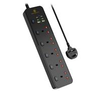 5 Plug Socket Extension Lead, Power Strip, 4 Type-C and 2 Type-A Quick Charge Ports, 3250W, 4.2A, 2m Cable, Surge Protectiection and Fire Safe, Black