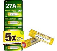 5 Plus 27A 12V Alkaline Batteries - 5-Pack A27, V27A, LR27A, MN27, L828 Replacement Batteries for Garage Door Remotes, Keyless Entry, Doorbells & Security Devices