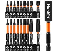 5 Point Torx Screwdriver Bit Set Hakkin 19Pcs Magnetic Torx Security Bit 1/4” Hex Shank torx Head Screw Driver bit Set 60mm 25mm T10 T15 T20 T25 T27 T30 T40 T45 T50 with 1pcs Bit Extension Holder
