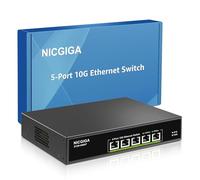 5 Port 10G Ethernet Switch Unmanaged,with 5X 10Gb Base-T RJ45 Ports, NICGIGA 10Gbps Network Switch Easy for 10G NAS,PC,WiFi7 Router,10G Adapter/NIC. Desktop or 19-inch Rack Mount, Plug and Play.