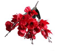 5-Prong Artificial Floral Display with Gladioli and Magnolia for Entryway Console Table or Desk Decor (red)