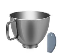 5 Quart Metallic Finish Stainless Steel Mixer Bowl for KitchenAid Classic&Artisan Series 4.5-5 QT Tilt-Head Mixer, Gray Color, Silicone Scraper, Dishwasher Safe, Fit K45SS KSM75 KSM90 KSM150