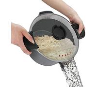 5 Quart Pasta Pot with Strainer Lid, Multipurpose Stock Pot Spaghetti Pot, PFOA free, Three-layer Non-stick coating, Dishwasher Safe, Tempered Glass Lockable Lid, Cast Aluminium, Grey