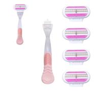 5 Replacement Blades for Women, with 1 Handle, 4 Stainless Steel Blades Corrosion Resistant, with Protective Strip, Ergonomic Handle, Gentle Shaving for Body and Sensitive Areas (Pink)