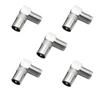 5 Right Angle TV Aerial Adapters, 90° Coaxial Male Plug to F-Type Socket Converters, Screw-Fit Connectors for Digital/Analogue Signals, Low-Profile Design