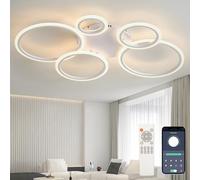 5 Ring Light Fittings Ceilings with Remote APP, 100cm LED Dimmable Ceiling Lights with Memory Function, Modern Ceiling Lamp 3000K-6000K, with Timer for Bedroom Living Room Kitchen Office-White